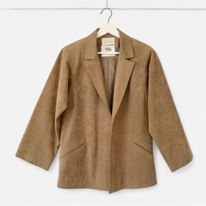 1960s 1970s faux suede tan blazer by Abe Schrader with golden cross pin